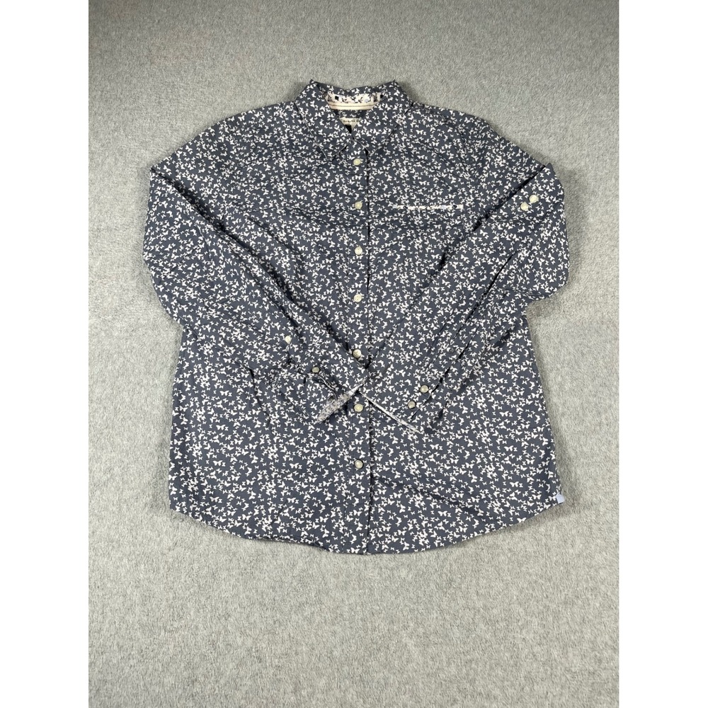 Banana Republic Womens Navy Blue Butterfly Print Button Down Shirt Size M Pocket